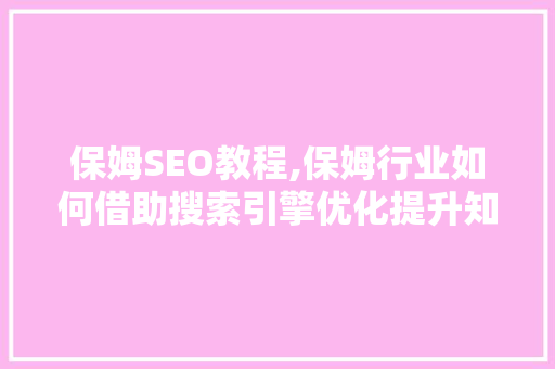 保姆SEO教程,保姆行业如何借助搜索引擎优化提升知名度