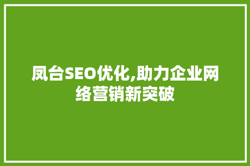 凤台SEO优化,助力企业网络营销新突破