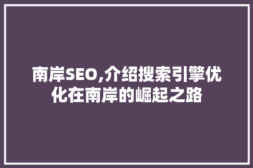南岸SEO,介绍搜索引擎优化在南岸的崛起之路