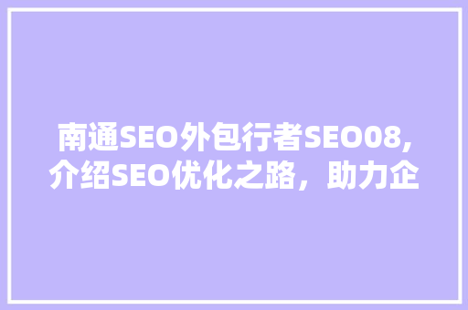 南通SEO外包行者SEO08,介绍SEO优化之路，助力企业互联网营销