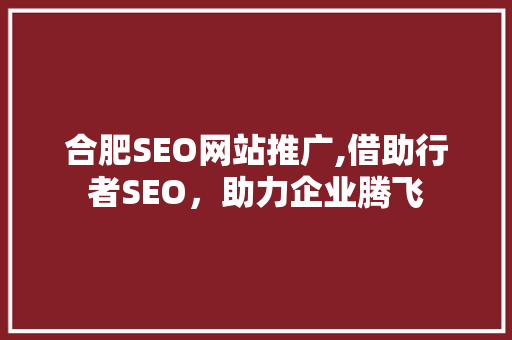 合肥SEO网站推广,借助行者SEO，助力企业腾飞