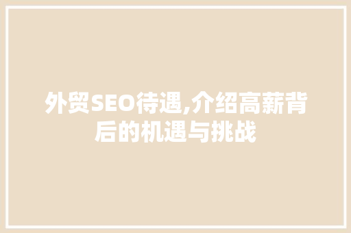 外贸SEO待遇,介绍高薪背后的机遇与挑战