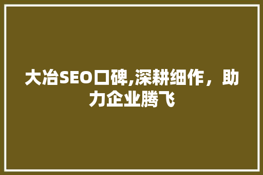 大冶SEO口碑,深耕细作，助力企业腾飞