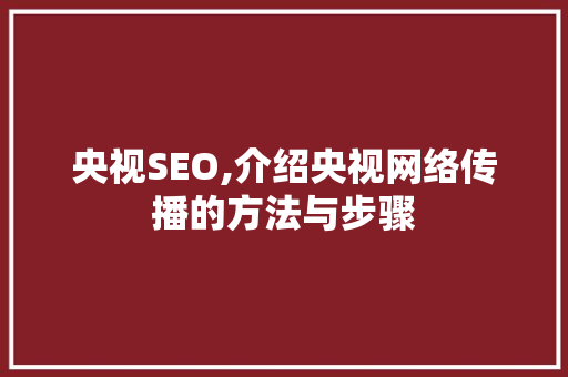 央视SEO,介绍央视网络传播的方法与步骤
