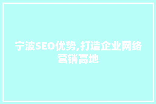 宁波SEO优势,打造企业网络营销高地
