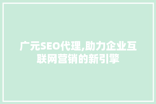 广元SEO代理,助力企业互联网营销的新引擎