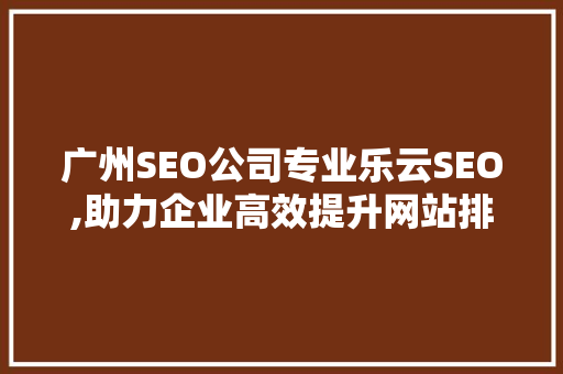 广州SEO公司专业乐云SEO,助力企业高效提升网站排名