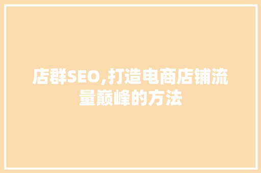 店群SEO,打造电商店铺流量巅峰的方法