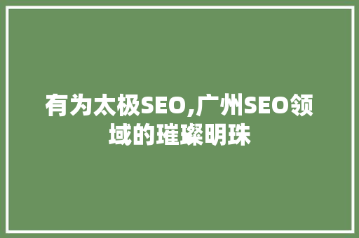 有为太极SEO,广州SEO领域的璀璨明珠