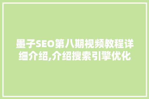墨子SEO第八期视频教程详细介绍,介绍搜索引擎优化之路