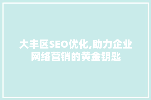 大丰区SEO优化,助力企业网络营销的黄金钥匙