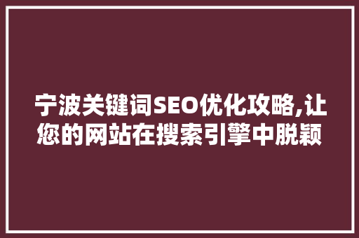 宁波关键词SEO优化攻略,让您的网站在搜索引擎中脱颖而出