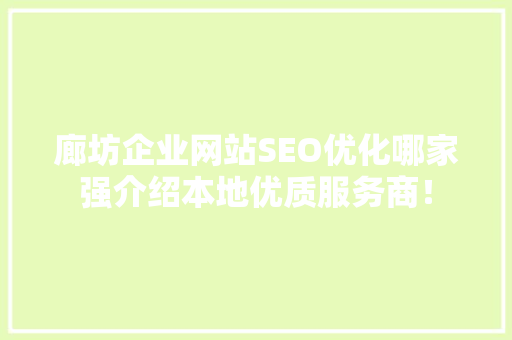 廊坊企业网站SEO优化哪家强介绍本地优质服务商！