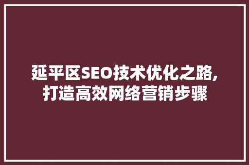 延平区SEO技术优化之路,打造高效网络营销步骤
