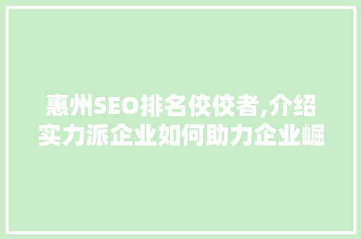 惠州SEO排名佼佼者,介绍实力派企业如何助力企业崛起