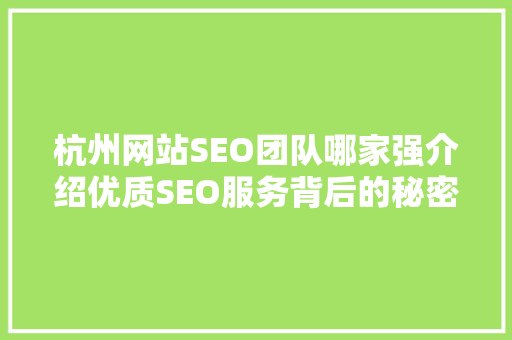 杭州网站SEO团队哪家强介绍优质SEO服务背后的秘密