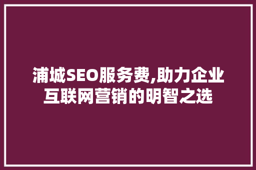 浦城SEO服务费,助力企业互联网营销的明智之选