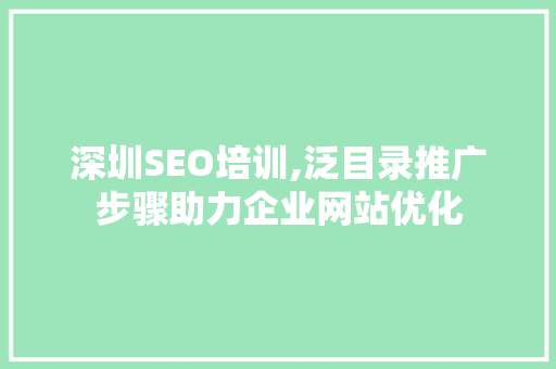 深圳SEO培训,泛目录推广步骤助力企业网站优化