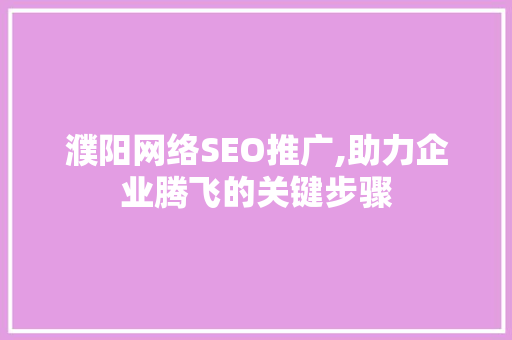 濮阳网络SEO推广,助力企业腾飞的关键步骤