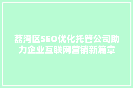 荔湾区SEO优化托管公司助力企业互联网营销新篇章