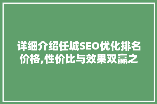 详细介绍任城SEO优化排名价格,性价比与效果双赢之路