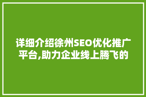 详细介绍徐州SEO优化推广平台,助力企业线上腾飞的关键步骤
