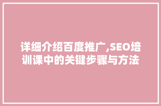详细介绍百度推广,SEO培训课中的关键步骤与方法