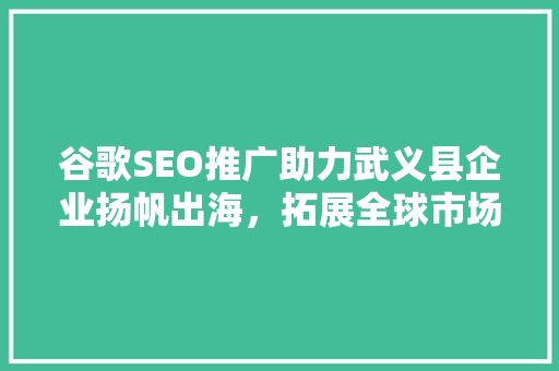 谷歌SEO推广助力武义县企业扬帆出海，拓展全球市场