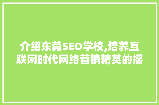介绍东莞SEO学校,培养互联网时代网络营销精英的摇篮