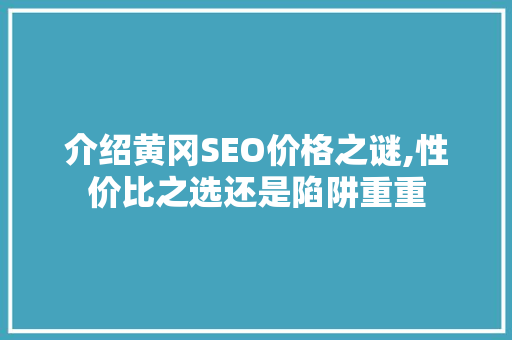 介绍黄冈SEO价格之谜,性价比之选还是陷阱重重