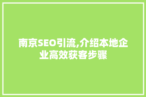 南京SEO引流,介绍本地企业高效获客步骤