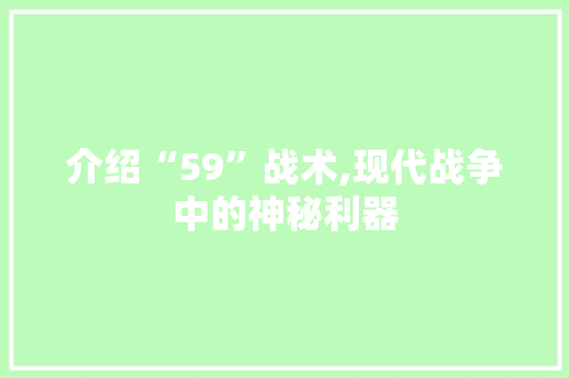 介绍“59”战术,现代战争中的神秘利器