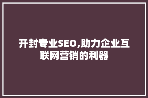 开封专业SEO,助力企业互联网营销的利器