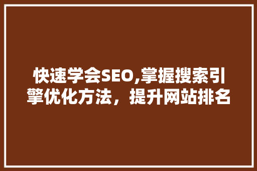 快速学会SEO,掌握搜索引擎优化方法，提升网站排名