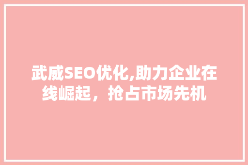 武威SEO优化,助力企业在线崛起，抢占市场先机