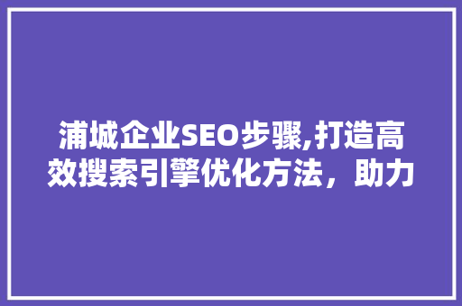 浦城企业SEO步骤,打造高效搜索引擎优化方法，助力企业腾飞