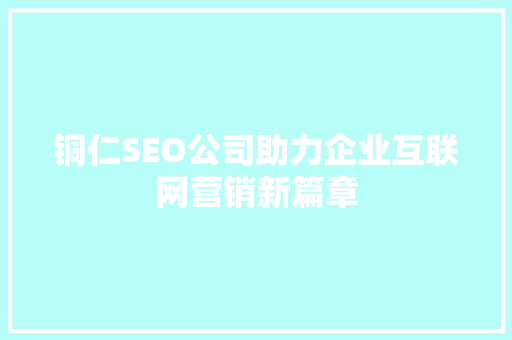 铜仁SEO公司助力企业互联网营销新篇章