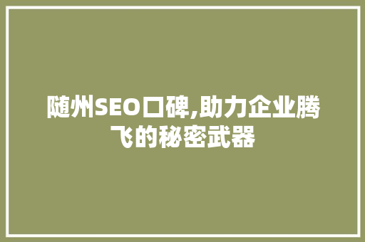 随州SEO口碑,助力企业腾飞的秘密武器