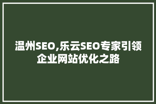 温州SEO,乐云SEO专家引领企业网站优化之路