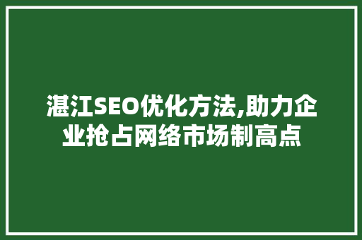 湛江SEO优化方法,助力企业抢占网络市场制高点
