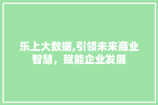 乐上大数据,引领未来商业智慧，赋能企业发展 后端技术