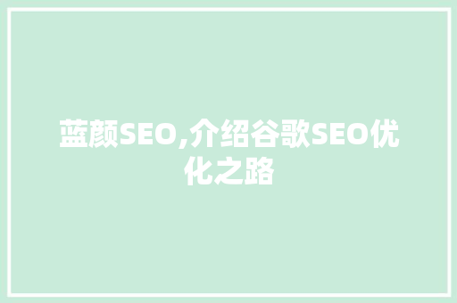 蓝颜SEO,介绍谷歌SEO优化之路