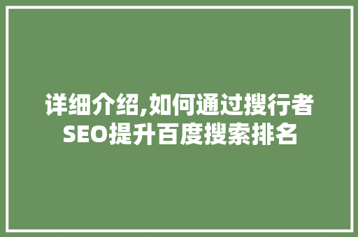 详细介绍,如何通过搜行者SEO提升百度搜索排名