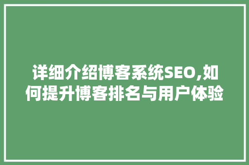 详细介绍博客系统SEO,如何提升博客排名与用户体验