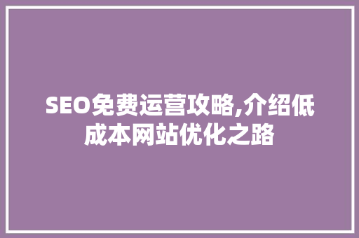 SEO免费运营攻略,介绍低成本网站优化之路