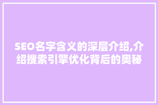 SEO名字含义的深层介绍,介绍搜索引擎优化背后的奥秘