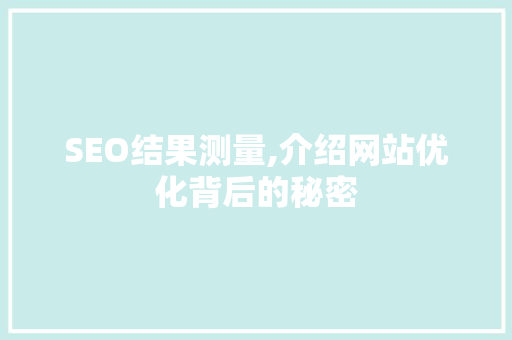 SEO结果测量,介绍网站优化背后的秘密