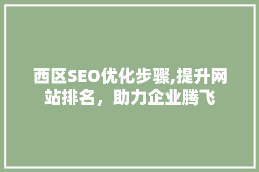 西区SEO优化步骤,提升网站排名，助力企业腾飞