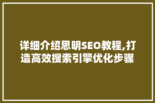 详细介绍思明SEO教程,打造高效搜索引擎优化步骤