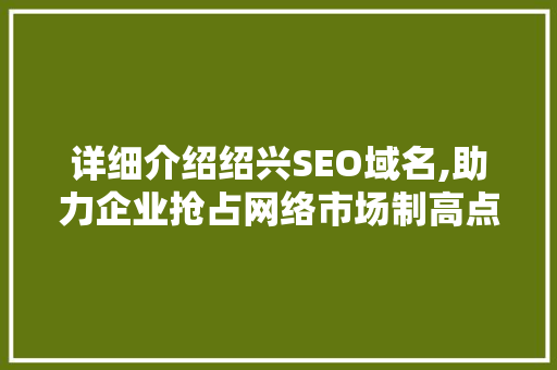 详细介绍绍兴SEO域名,助力企业抢占网络市场制高点